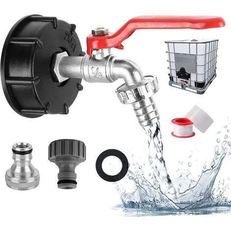 Rubinetto per serbatoio IBC da 1000 litri S60X6 con raccordo per tubo flessibile da 1/2", adattatore per serbatoio in lega di alluminio, rubinetto per serbatoio IBC S60X6 per accessori da giardino