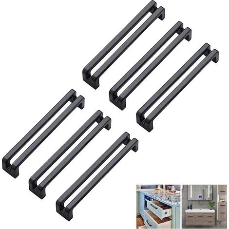 6 Pièces Poignee de Meuble Cuisine Noire 128 mm Entraxe, Poignee Armoire Moderne, Alliage de Zinc Poignées de Placard, Poignet Tiroir Noir Solide avec Finition Mate pour Porte d'armoire (1/5)