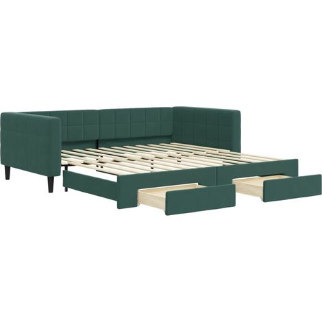 vidaXL Divano Letto Estraibile Cassetti Verde Scuro 100x200cm Velluto (1/5)