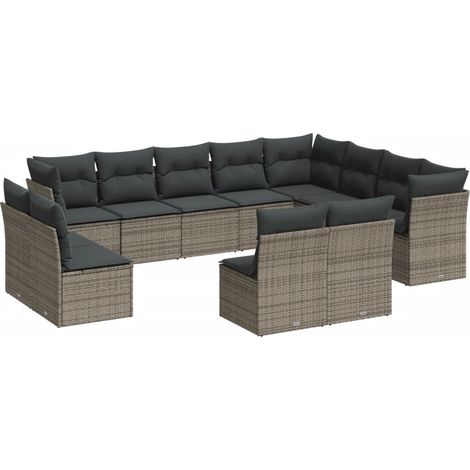 Salon de jardin avec coussins 12 pcs gris résine tressée (1/3)
