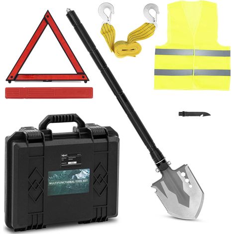 Kit di sicurezza, essenziali, pala per auto, campeggio, 11 funzioni