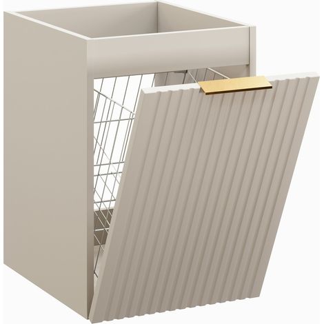 Furnidea - Meuble bas de salle de bain avec panier à linge ADEL CACHEMIRE 40 cm - façades rainurées (1/5)