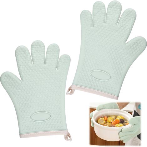 2 guantes de horno resistentes al calor, de silicona/algodón, resistentes a 250 °C, antideslizantes, para cocinar/hornear. (1/5)
