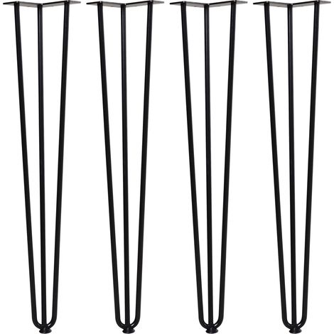 Lot de 4 pieds de table noirs style épingle à cheveux 12x12x71 cm avec patins en caoutchouc anti-rayures, accessoire mobilier design sobre pour table pratique et stable