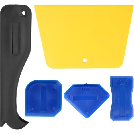 Kit de 5 pièces pour mastic plastique : raclette, spatule, outil de couture et d'embellissement pour joints de moulures et de coulis. (1/5)