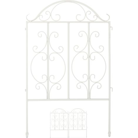 Relaxdays – Clôture de jardin en acier 3 pièces – Système d’emboîtement – Dimensions HxL : 98 x 63,5 cm – Bordure décorative blanche