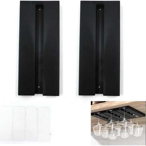 Hanging Wine Glass Rack, No Drilling Required, Large Capacity, Stemware Holder, for Kitchen Bar, 25.3 x 11.2 cm (Black, 2) (1/4)
