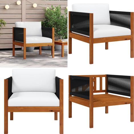 Silla de jardín con cojín madera maciza de acacia - Silla de madera - Silla de jardín con cojín