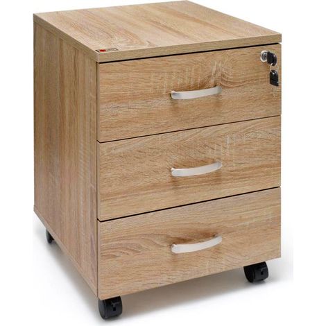 Marvin Cassettiera Ufficio In Legno Chiave Sicurezza Con Ruote Per Scrivania Tavolo 3 Cassetti Ripiani Rovere scuro (1/3)