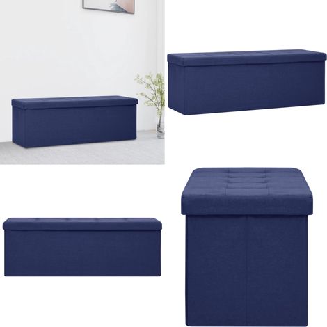 Faltbare Sitzbank mit Stauraum Blau Leinenoptik - Sitzbank - Stauraumbank - Faltsitzbank - Wohnzimmerbank - Flurbank - Home & Living (1/5)