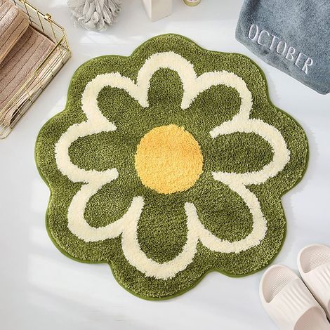 Marguerite Mignon Tapis de Bain Tapis en Forme de Fleur Lavable Tapis de Bain Rond Fleur Tapis de Sol Lavable de pour Sol(Vert) (1/5)