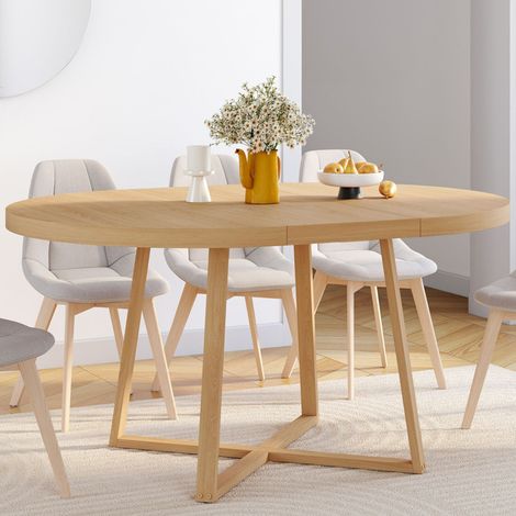 SELMA mesa de comedor redonda extensible 4-8 personas madera efecto haya 110-150 cm
