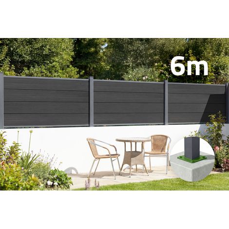 Clôture bois composite 6m STOCKHORN H.90cm sur platine gris