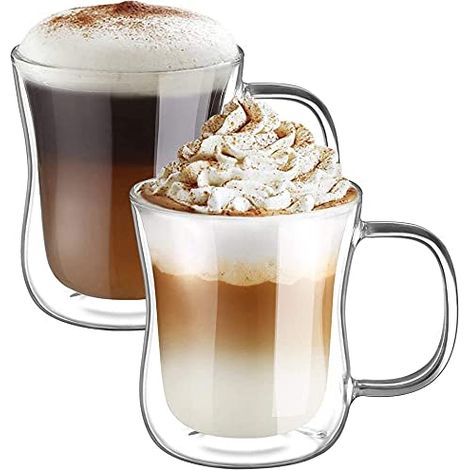 Tasse Double Paroi - Verre Borosilicat 350 ml - Pour Café Latte Macchiato Thé Dessert - 2 Pièces (1/5)