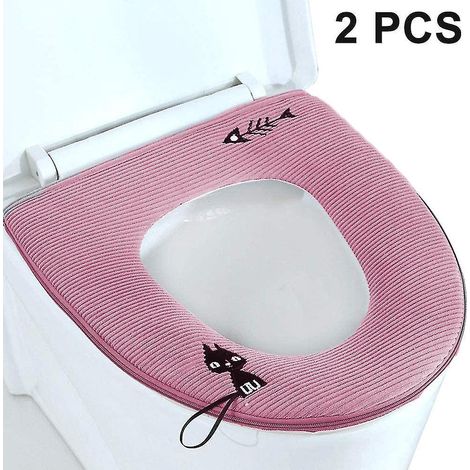 Lot de 2 housses de siège de toilette avec fermeture éclair, lavables, rouge foncé. (1/5)
