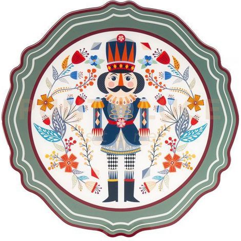 SET 2 SOTTOPIATTI NATALIZI IN CRISTALLO ACRILICO DECORATO DISEGNO SCHIACCIANOCI