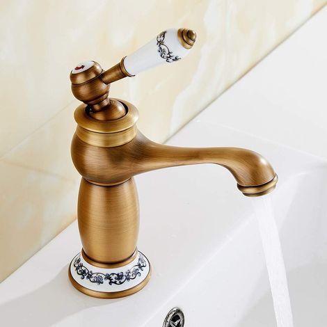 Mitigeur Lavabo Vintage Céramique Laiton Antique (1/5)