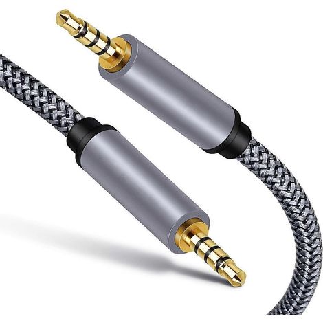 Câble audio AUX mâle-mâle de 5 m et 3,5 mm, câble audio stéréo HiFi TRRS, câble d'extension tressé pour microphones. (1/5)