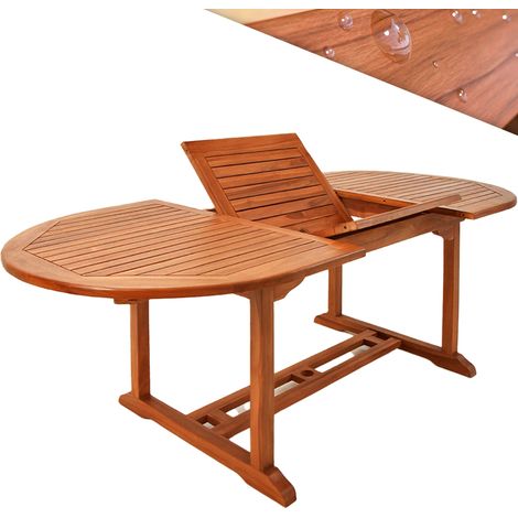 Casaria – Table de jardin extensible en bois d'eucalyptus 200x100cm – 6 à 8 personnes – Trou pour parasol – Résistante aux intempéries