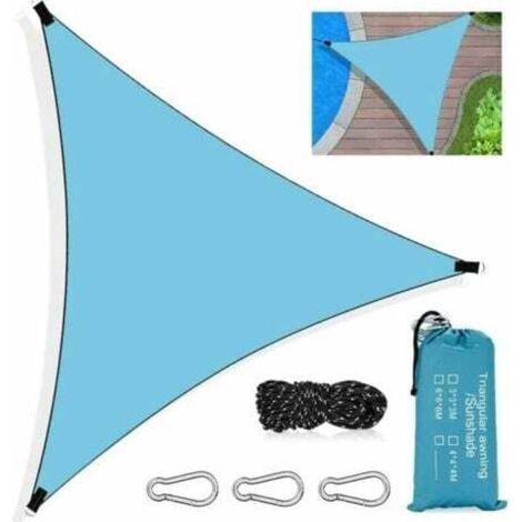 Vela de sombra triangular, impermeable, con protección UV, incluye cuerda, mosquetón y bolsa de almacenamiento para patio, jardín, terraza o piscina exterior (azul) -Crezuo