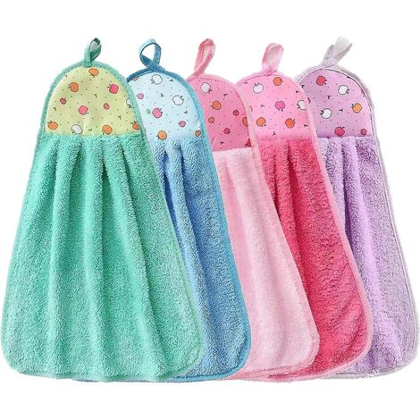 lot De 5 Essuie-mains-30 38cm Doux Pour Cuisine Ou Salle De Bain(rose, Rouge, Vert, Violet, Bleu Ciel), Serviette En Polaire Corail Qui Peut Tre (1/5)