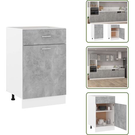Armoire de plancher à tiroir Gris béton Bois d’ingénierie - Meuble De Cuisine - Armoire De Cuisine - Rangement Cuisine - Armoire À Tiroir - Meuble Gris (1/5)