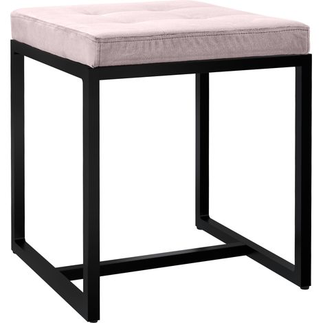 Taburete de diseño tapizado con asiento acolchado en terciopelo gris claro y estructura de metal negro 100008421