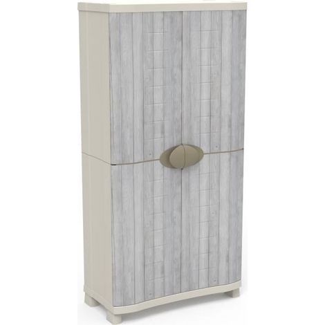 Armoire - PLASTIKEN - Space-saver - 90 cm - 4 étageres - Blanc/gris (1/2)
