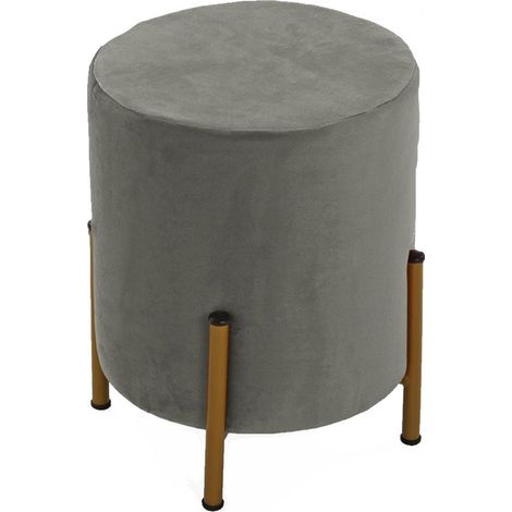 Pouf poggiapiedi in velluto sgabello rotondo grigio per arredo casa soggiorno con piedi in metallo (1/5)