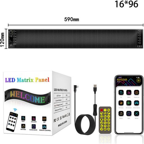 Ecran Led Flexible - 70 x 173 mm - IP65 - Controle Smartphone Et Telecommande - Pour Vitre Auto Et Decoration Exterieure - 1 Unite (1/4)