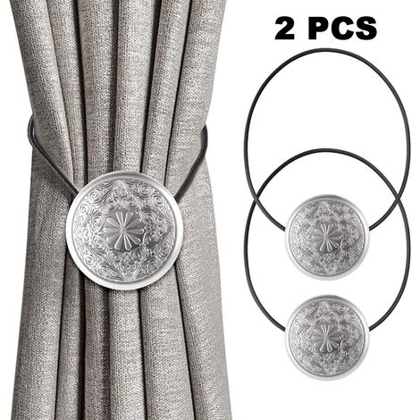 Juego de 2 alzapaños magnéticos redondos de estilo retro para cortinas con presillas decorativas, para el hogar, la oficina, la cafetería o el balcón. (1/5)