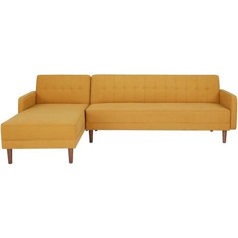 Canapé d'angle convertible 3 places réversible - Tissu jaune moutarde - Pieds en bois - L 286 x P 169 x H 80 cm - IMANIA (1/5)