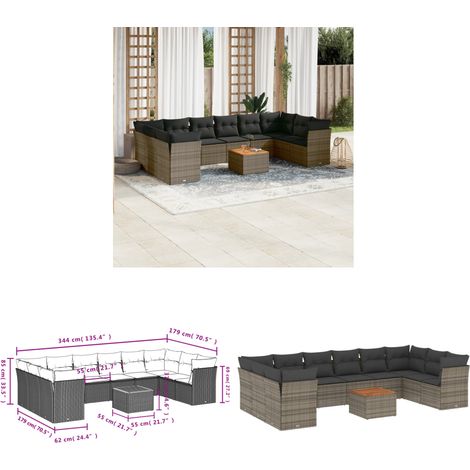 11-tlg. Garten-Sofagarnitur mit Kissen Grau Poly Rattan - Gartenmöbel - Outdoor Möbel - Rattan Gartenmöbel - Lounge Set - Esstischgarnitur - Home & Living (1/3)