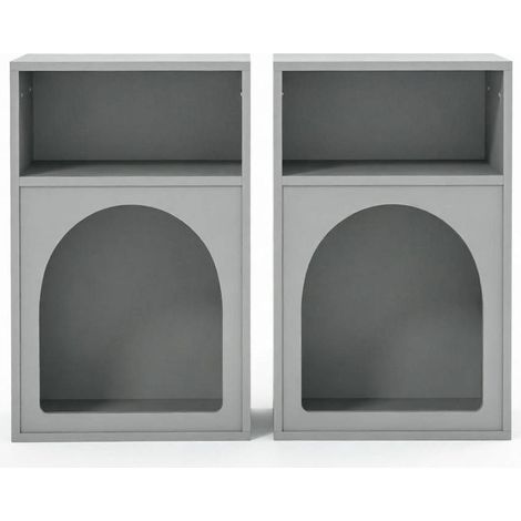 Set di 2 comodini grigi in MDF con vani aperti, design ad arco (1/5)