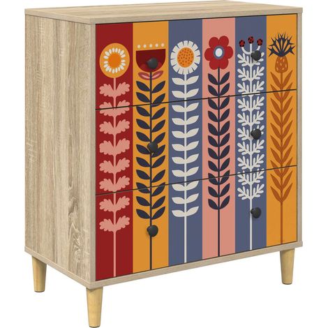 Kommode ESSEN Sonnenblumenmuster 66 x 36,5 x 75 cm Sonoma vidaXL (1/5)