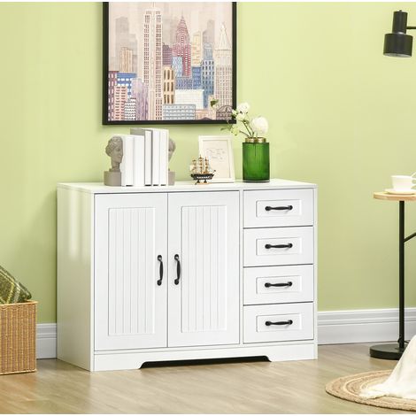 Sideboard 105/40/76 cm in Weiß mit 4 Schubladen, verstellbarem Einlegeboden und Kippschutz (1/5)