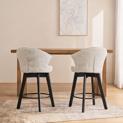 Tabourets de bar en tissu chenille beige lot de 2 piétement métal (1/5)