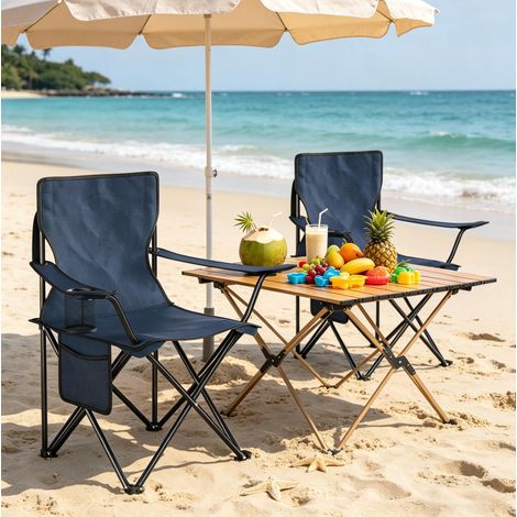chaise camping siège pliable portable extérieur bleu HAVRYA (1/5)