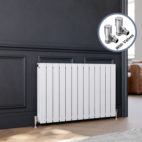 ELEGANT Flat Panel Radiator Horizontal Radiator Central Heating with Angled Radiator Valves 600x988mm White Double (1/5)