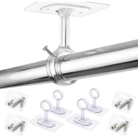4 Pièces Support Tringle Rideaux, Support Tringle Rideaux sans Percage, Supports de Tringles Auto-AdhéSifs avec Vis, Supports Rideau sans Percage pour Salle de Bain Salon Rideau Armoire (1/5)