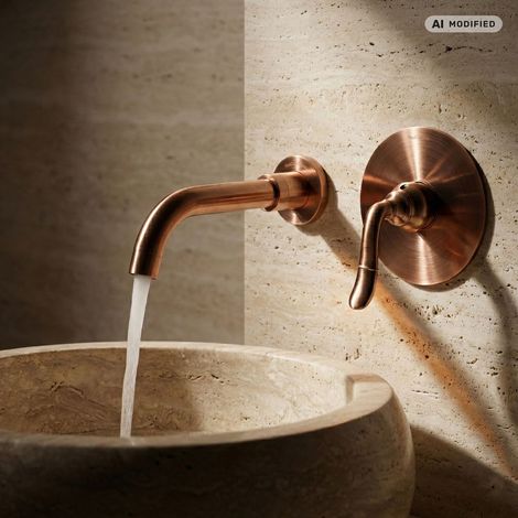 PaulGurkes Robinet de lavabo en cuivre Bronze rouge 2 trous encastré rétro (1/5)