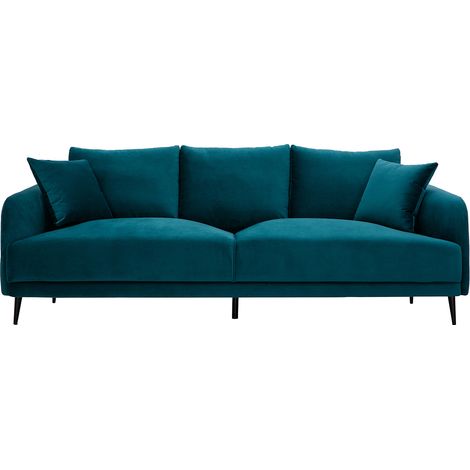 Sofá moderno 3 plazas de terciopelo azul petróleo y metal negro JERRY (1/4)