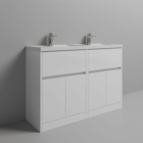 Montego Gloss White 1200mm Floor Standing 2 Drawer 4 Door Vanity Unit with Lucia Double Basin