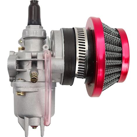Carburateur Carb Carby + Acier 44mm Filtre à Air + Pile compatible avec 47cc 49cc Mini Moto Dirt Pocket Bike ATV Quad Go Kart Minimoto - Filtre rouge (1/4)
