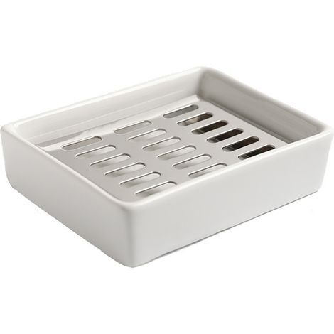 1 Porte-savon, céramique, double couche, bac égouttage amovible, salle de bain, douche (1/5)