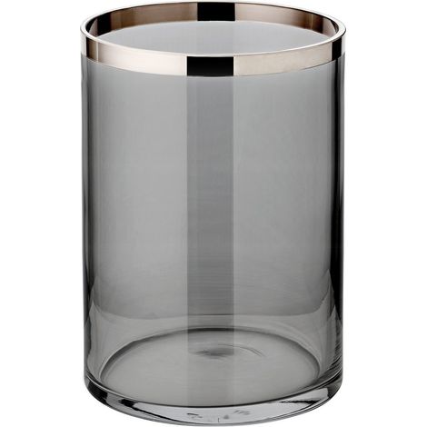 Lanterne Photophore en Verre Cristal Foncé et Bord en Platine Argenté, Ø 15 cm - PANGIVO
