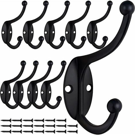 Lot de 10 crochets muraux rétro en métal noir – Crochets à double paroi pour salle de bain, cuisine, chambre – Capacité lourde (1/5)