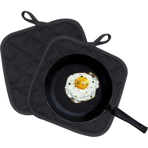 Manique De Cuisine - 3 Pièces - En Coton Épais Avec Doublure Isolante - Résistant Jusqu'à 200 °C - Pour Poêles Casseroles Plats À Four Et Barbecue - Noir (1/5)