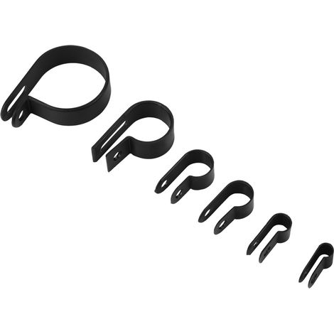 200 clips de fixation en nylon plastique en forme de P, assortiment en boîte pour chemins de câbles (noir) (1/5)