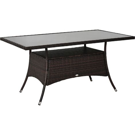 Tavolo da giardino in polyrattan con piano in vetro di sicurezza 150 x 85 x 74 cm marrone nero (1/5)
